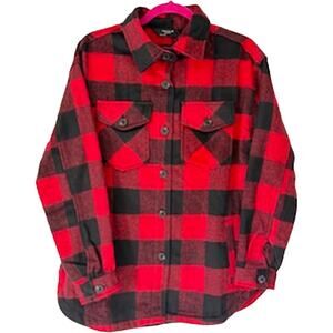 Member's Mark Red/Black Buffalo Check Button-Front Shacket Women's Small NWT